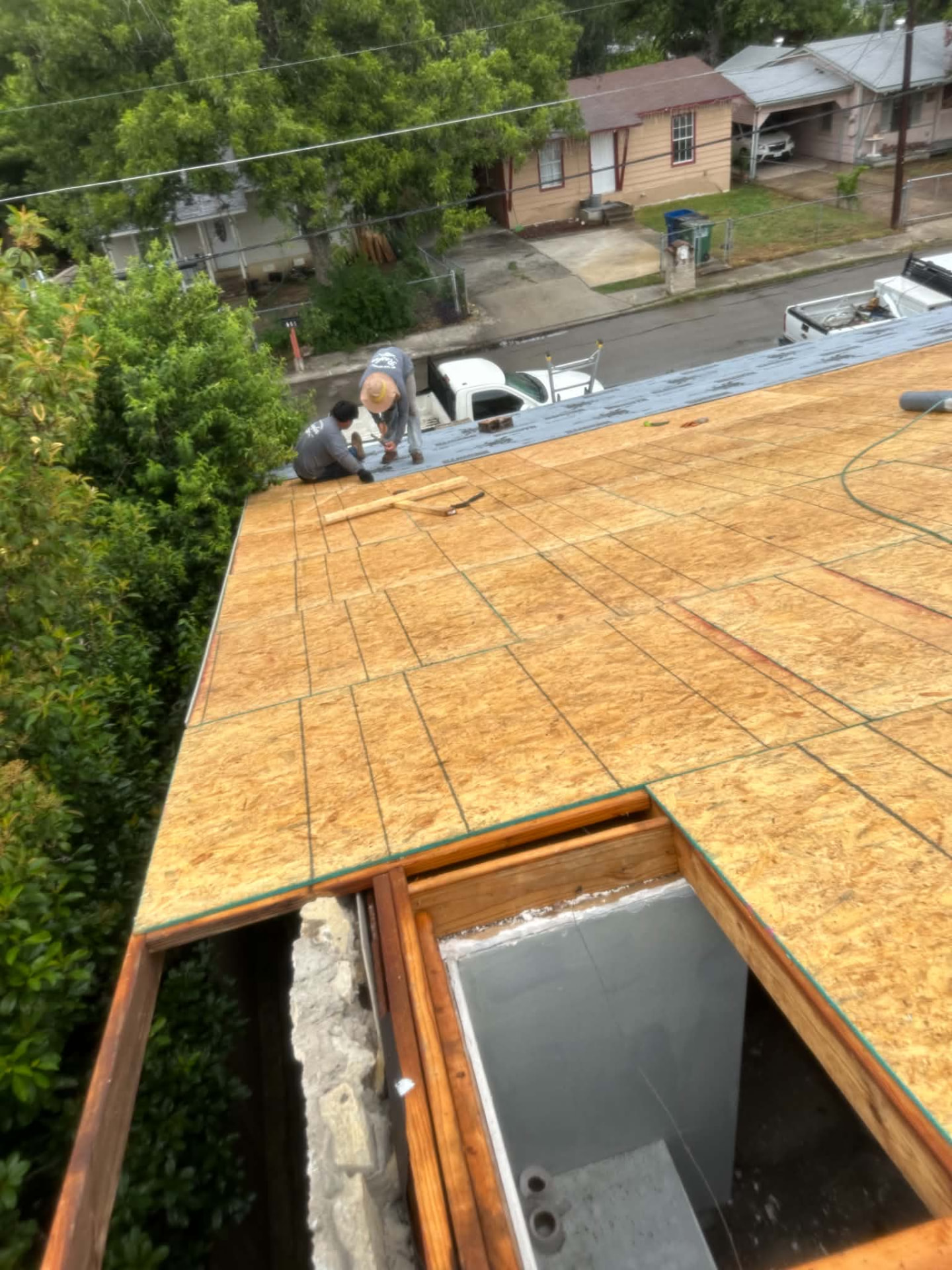 Franco crew working on the new roof decking